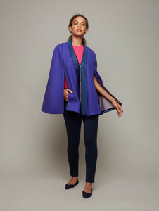 DEPLOY womenswear purple merino wool zip cape front view