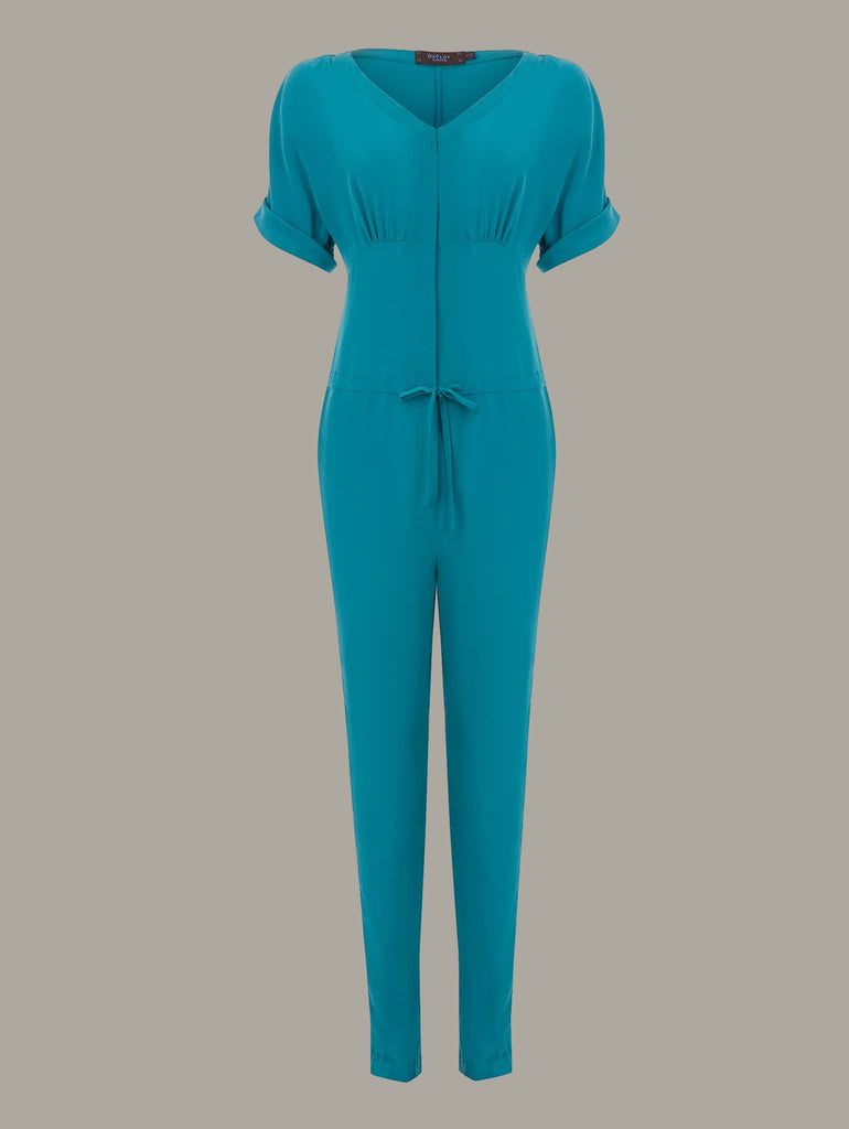 DrawString Silk Jumpsuit in Atlantic Teal Women's Jumpsuits DEPLOY