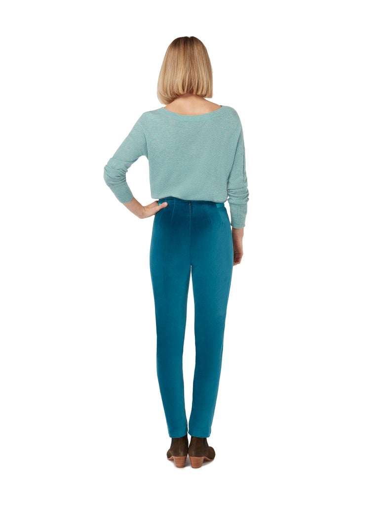 High-Waist Velvet Pants in Deep Blue, Women's Trousers