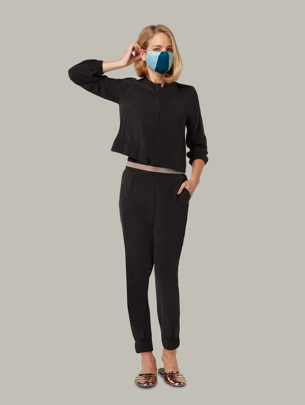 Front view of FLUME 3-way silk dust-coat dress in Black, available from British sustainable fashion brand DEPLOY