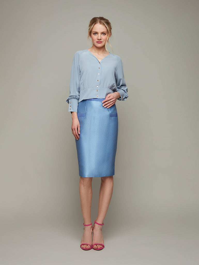 Light blue pencil outlet skirt