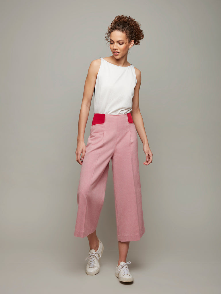 Red High Waisted Culottes, Women's Culotte Trousers