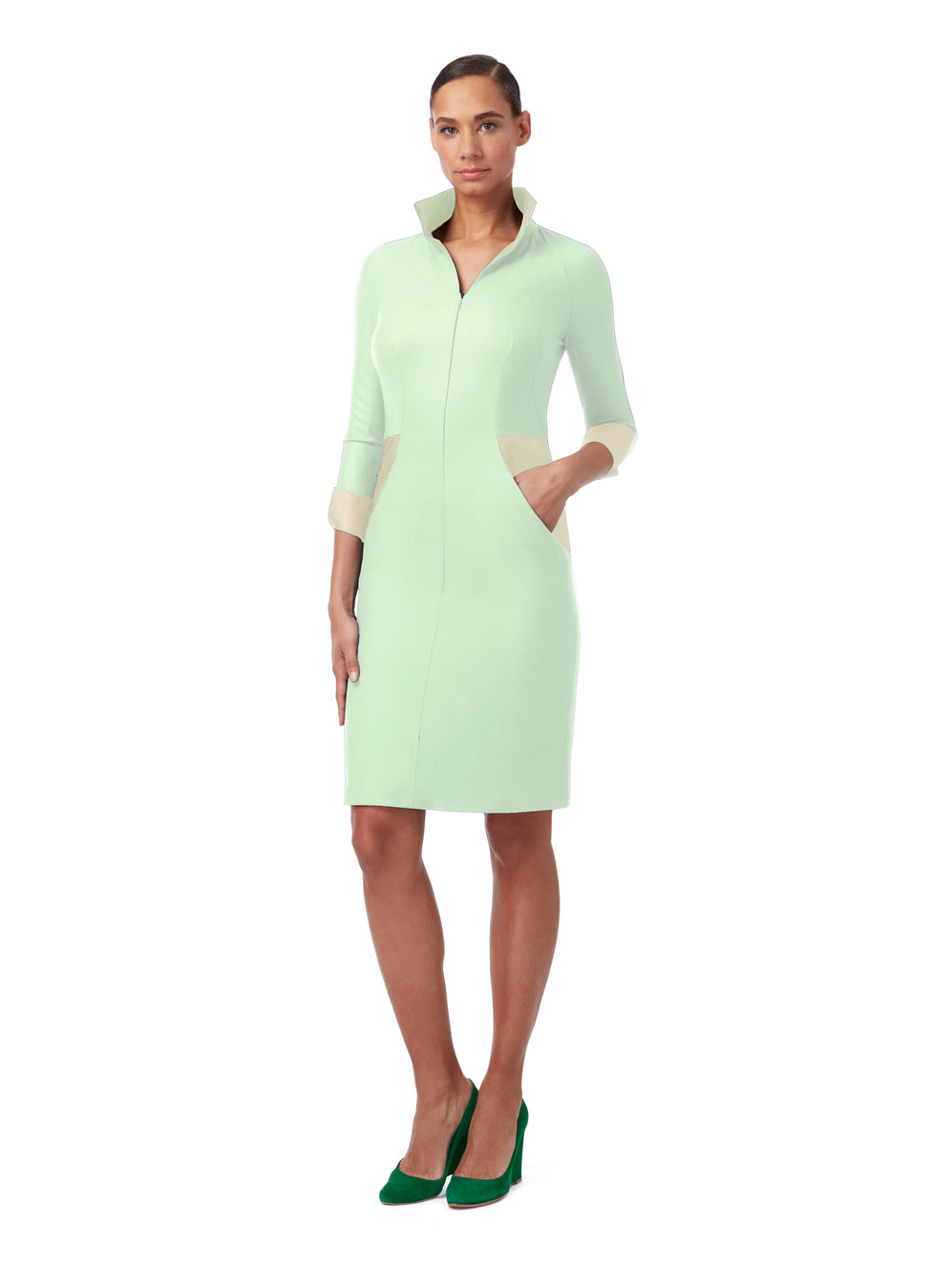 D131A _ STREAM _ 4/5-Sleeve Dress _ Celadon Green