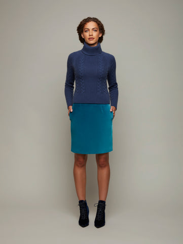DEPLOY womenswear cashmere cable knit navy jumper front view 