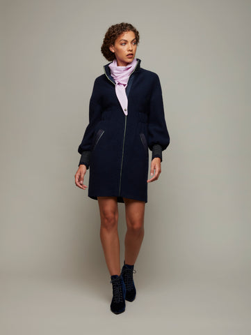 DEPLOY womensweat navy wool cinch-waist coat front view