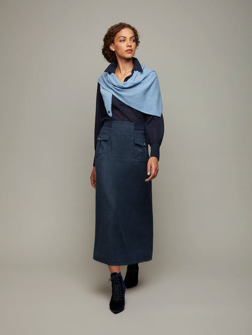 DEPLOY womenswear A line wool dark blue skirt with pockets front view