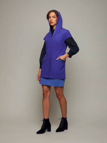 DEPLOY womenswear purple merino wool hooded gilet with pockets front view