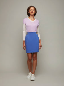 DEPLOY womenswear easy fit cotton jersey bright regatta blue short skirt front view