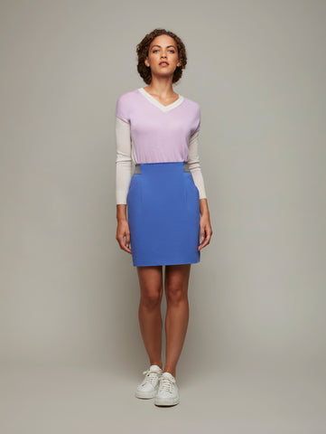 DEPLOY womenswear easy fit cotton jersey bright regatta blue short skirt front view