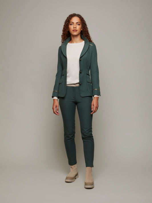 DEPLOY womenswear dark green cotton safari jacket front view open