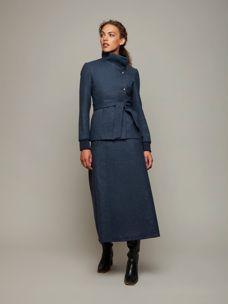 DEPLOY womenswear wool dark blue coat jacket front view