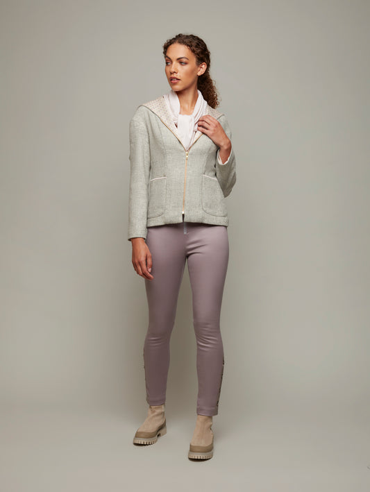 DEPLOY womenswear wool hooded coat in light grey front view