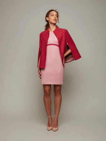 DEPLOY womenswear red wool tween zip cape front view