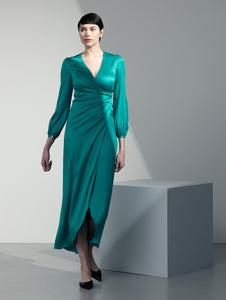 IRIS | Silk Midi Wrap Dress in Emerald Green | DEPLOY IRIS | Silk Midi Wrap Dress in Emerald Green | DEPLOY