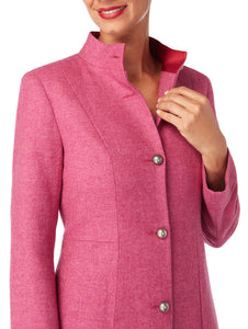 PURLIEU | Herringbone Dress Coat in Cerise