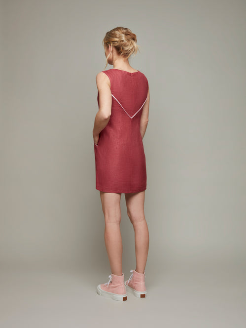 Front view of VERDURE Sleeveless Mini Dress in Blush pink, available from British sustainable fashion brand DEPLOY