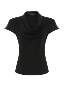 B130B _ CLOUD _ Cowl-Neck Wool-Crepe Top _ Black