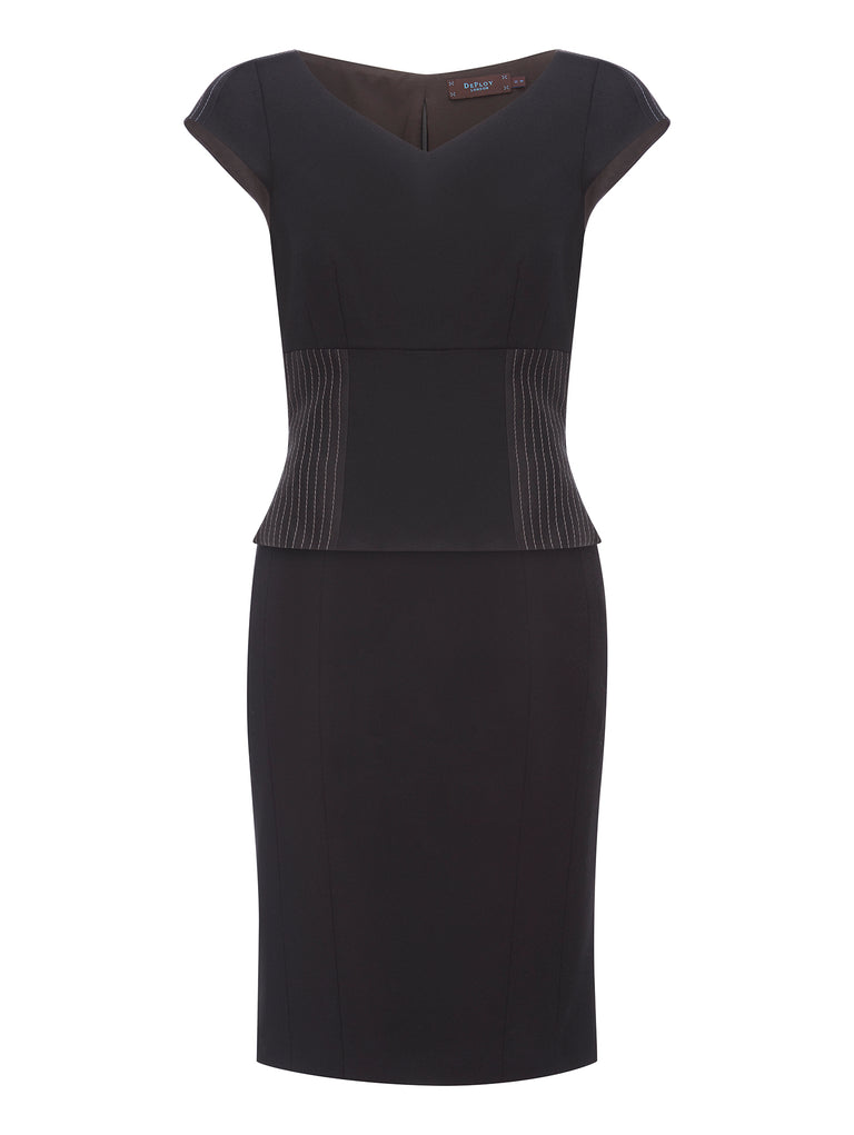 Ecommerce shoot of PETRA fitted 3-way dress in Black, available from British sustainable fashion brand DEPLOY