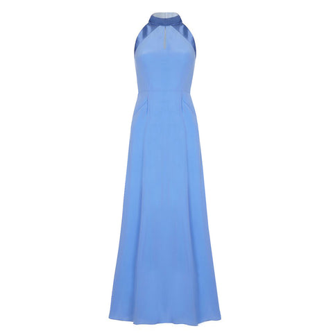 D076 _ CASCADE _ Halter-Neck Silk Maxi Dress