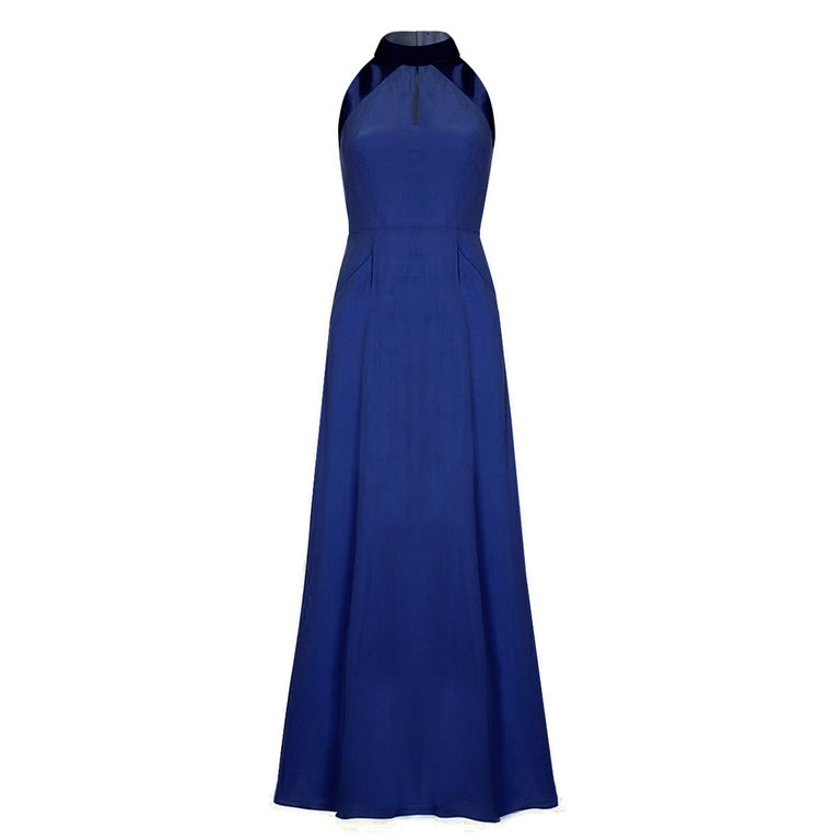 D076 _ CASCADE _ Halter-Neck Silk Maxi Dress