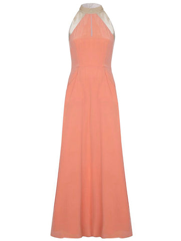 D076 _ CASCADE _ Halter-Neck Silk Maxi Dress