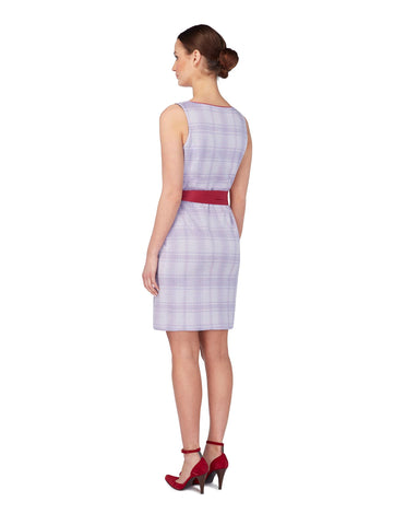 Back view of VANDA reversible wrap dress in navy/ lilac mix, available from British sustainable fashion brand DEPLOY
