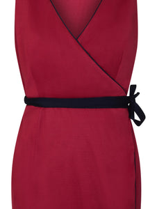 Ecommerce shoot of VANDA reversible wrap dress in navy/red mix, available from British sustainable fashion brand DEPLOY