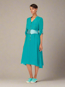 3-Way Fitted Waist Dress in Green | Sustainable Fashion | DEPLOY | Womenswear 3-Way Fitted Waist Dress in Green | Sustainable Fashion | DEPLOY | Womenswear