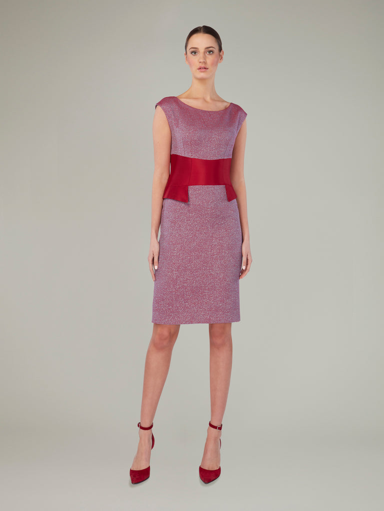 Front view of NEEM tailored dress in Cerise, available from British sustainable fashion brand DEPLOY