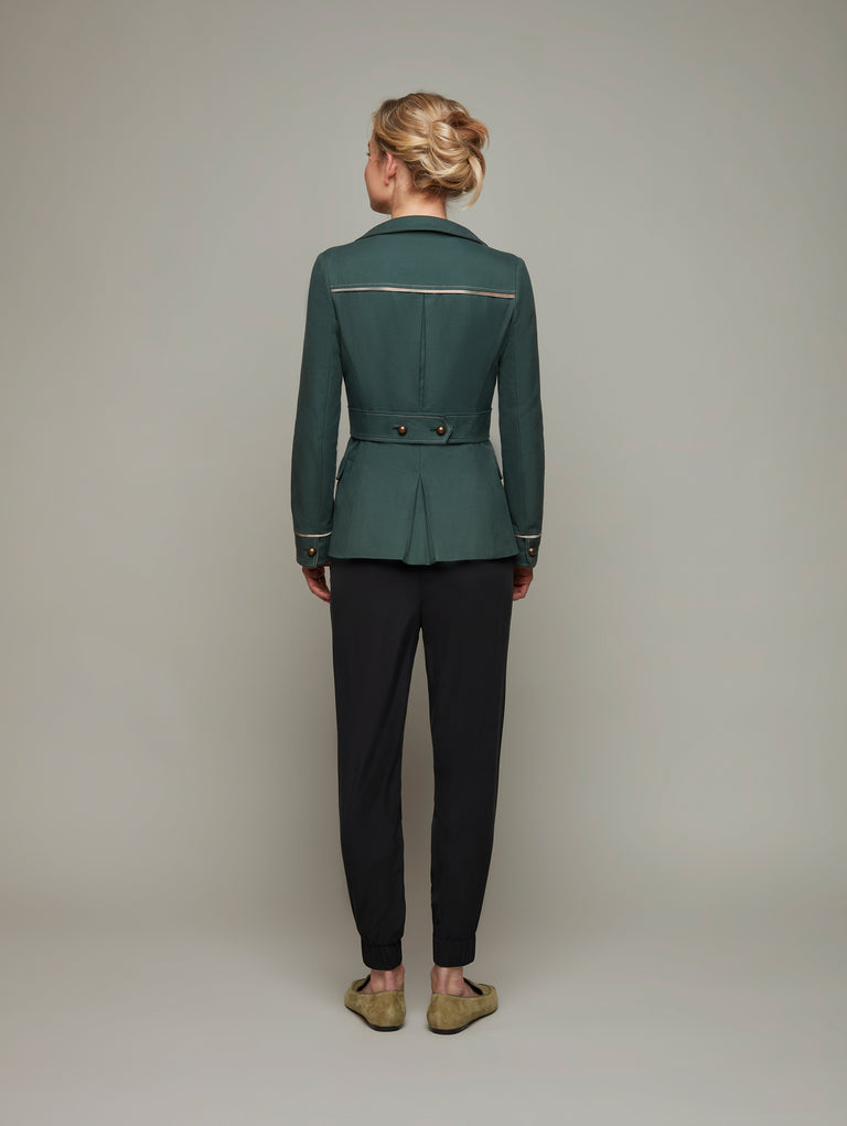 Back view of SERENGETI Safari Jacket in Cypress Green, available from British sustainable fashion brand DEPLOY