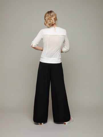 Back view of ALOE Panelled 3/4 Sleeve Top in Porcelain White, available from British sustainable fashion brand DEPLOY
