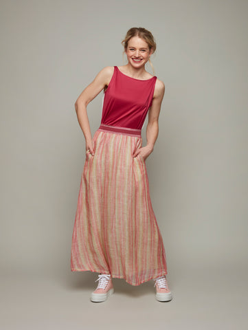 Front view of Oleander Easy Maxi Skirt in Confetti Pink, available from British sustainable fashion brand DEPLOY