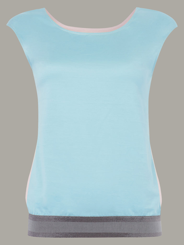 Product image of LAELIA scoop neck reversible top in lotus-aqua with aqua as the front, available from British sustainable fashion brand DEPLOY