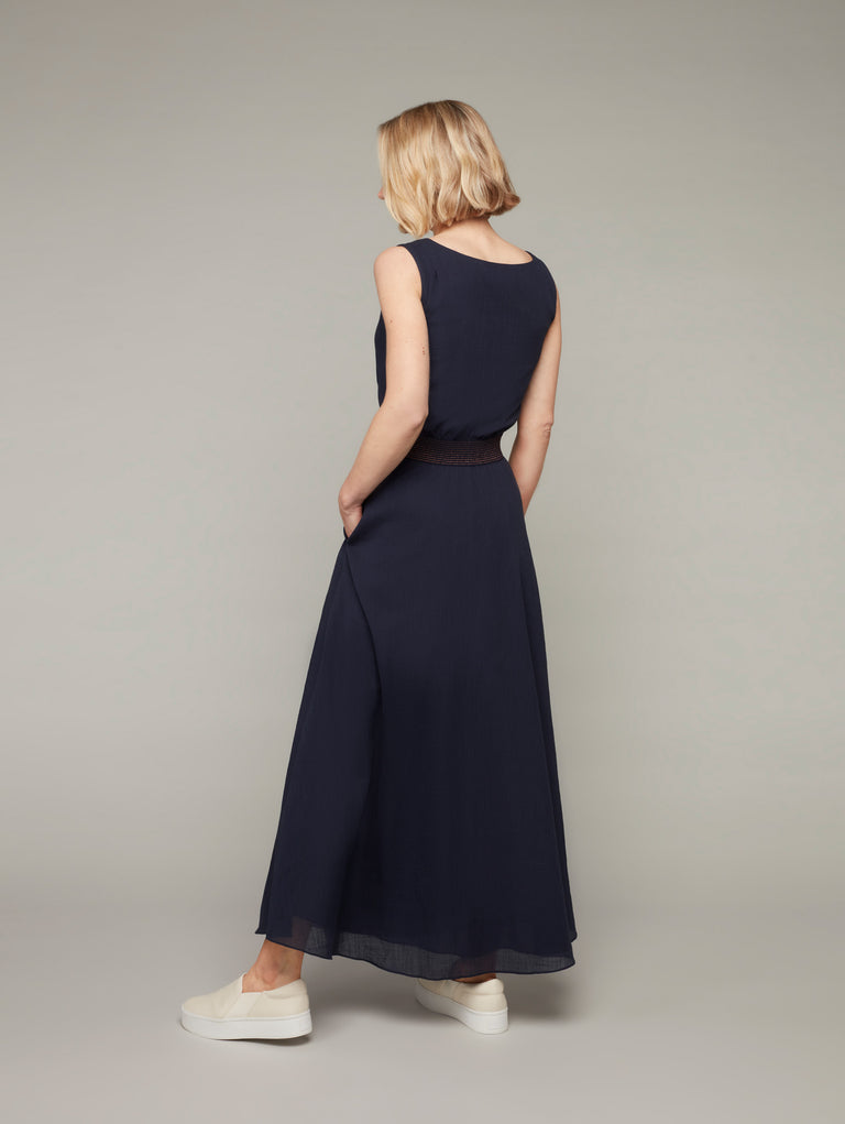 Back view of HELLEBORE easy maxi dress in Peacoat navy, available from British sustainable fashion brand DEPLOY