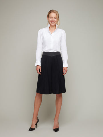 Front view of CORINTHIAN fan-collar shirt in White, available from British sustainable fashion brand DEPLOY