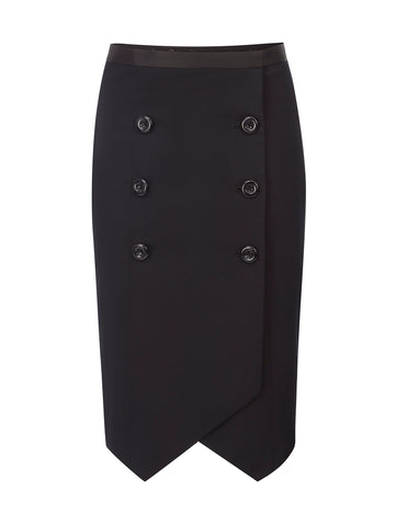 Ecommerce shoot of ABACUS multiway suiting skirt in black, available from British sustainable fashion brand DEPLOY
