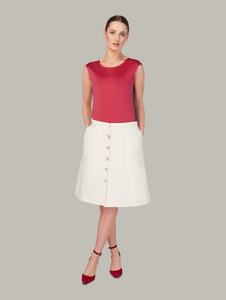 Front view of LINDEN 4-way dress coat as skirt in Birch, available from British sustainable fashion brand DEPLOY