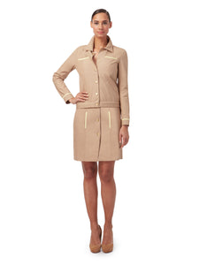 Front view of JANINE 3-way Mac in Beige, available from British sustainable fashion brand DEPLOY